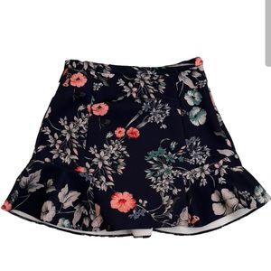 ZARA Navy Neoprene Floral Print Skirt